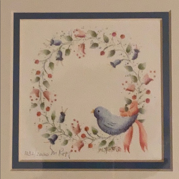 M. Roff | Wall Decor | Framed Mary Roff Theorem Wreath Print Signedered ...